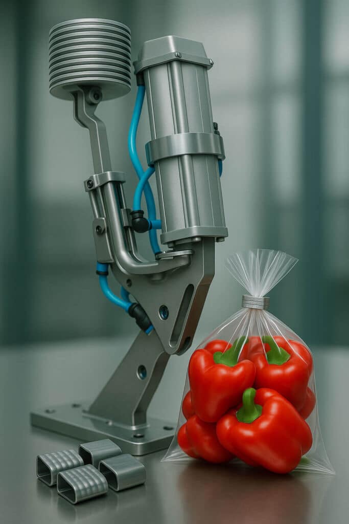 Grapas de aluminio industriales alineadas para su uso en el proceso de empaque de alimentos