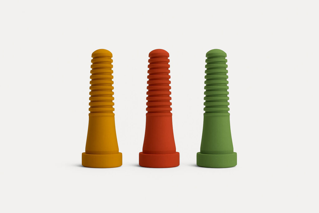 Dedos desplumadores industriales Plumatech alineados sobre fondo blanco, destacando diseño, durabilidad y eficiencia para plantas avícolas.